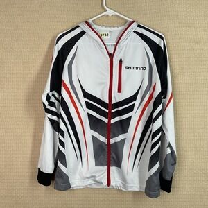 Shimano Cycling Riding Shirt Mens Medium White Black Full Zip Hooded Performance